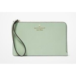 Kate Spade Staci Saffiano Leather‎ Beach Glass Green Wristlet Clutch Wallet New